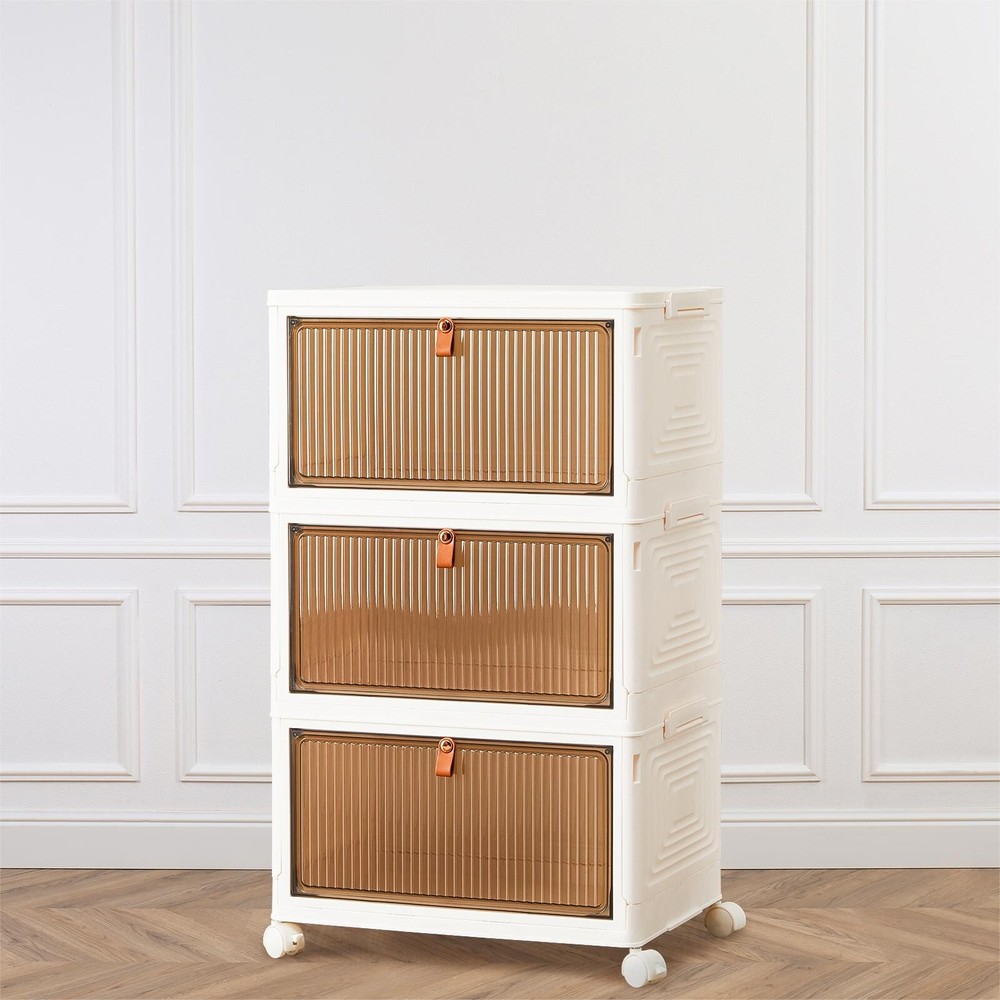 Stackable Plastic Storage Bins with Lid Foldable Magnetic Doors &Lockable Wheels