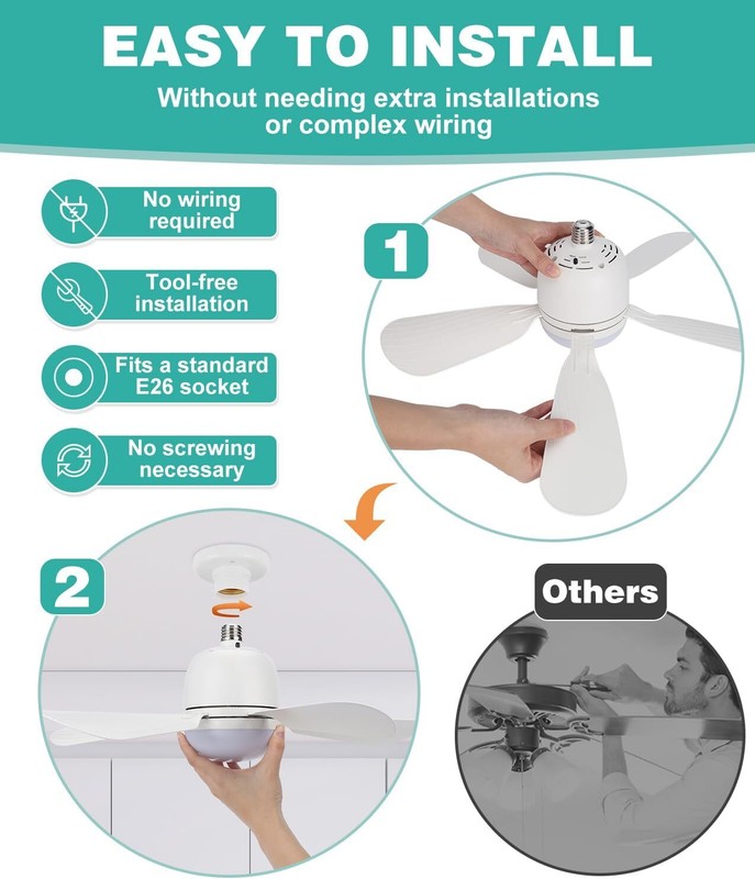Ceiling Fan with Light&Remote,21in E26/E27 Base 3 Colors 3000K-6500K 1800 Lumens gallery