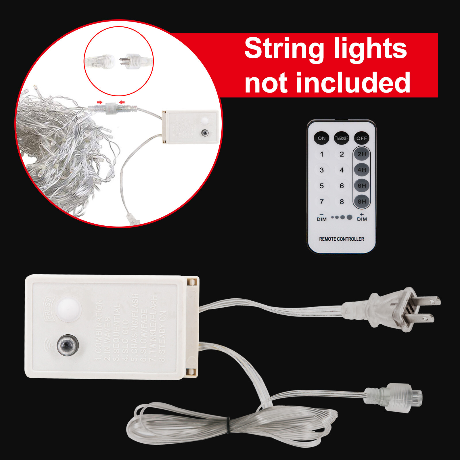 US Controller Plug 8-Modes w/Memory Function For LED Icicle Curtain String Light gallery