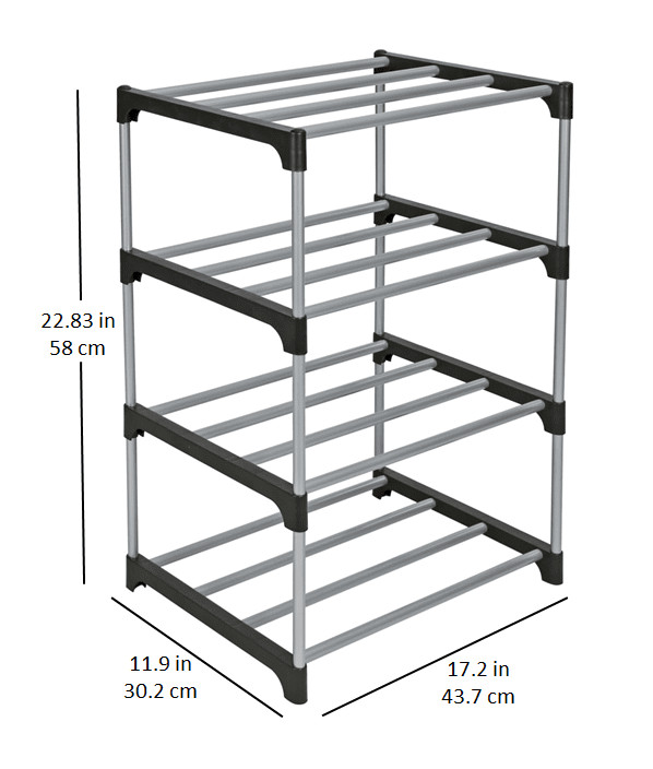 4 Tier Shoe Rack Black & Silver 8 Pairs of Shoes Metal Tubes & Plastic gallery