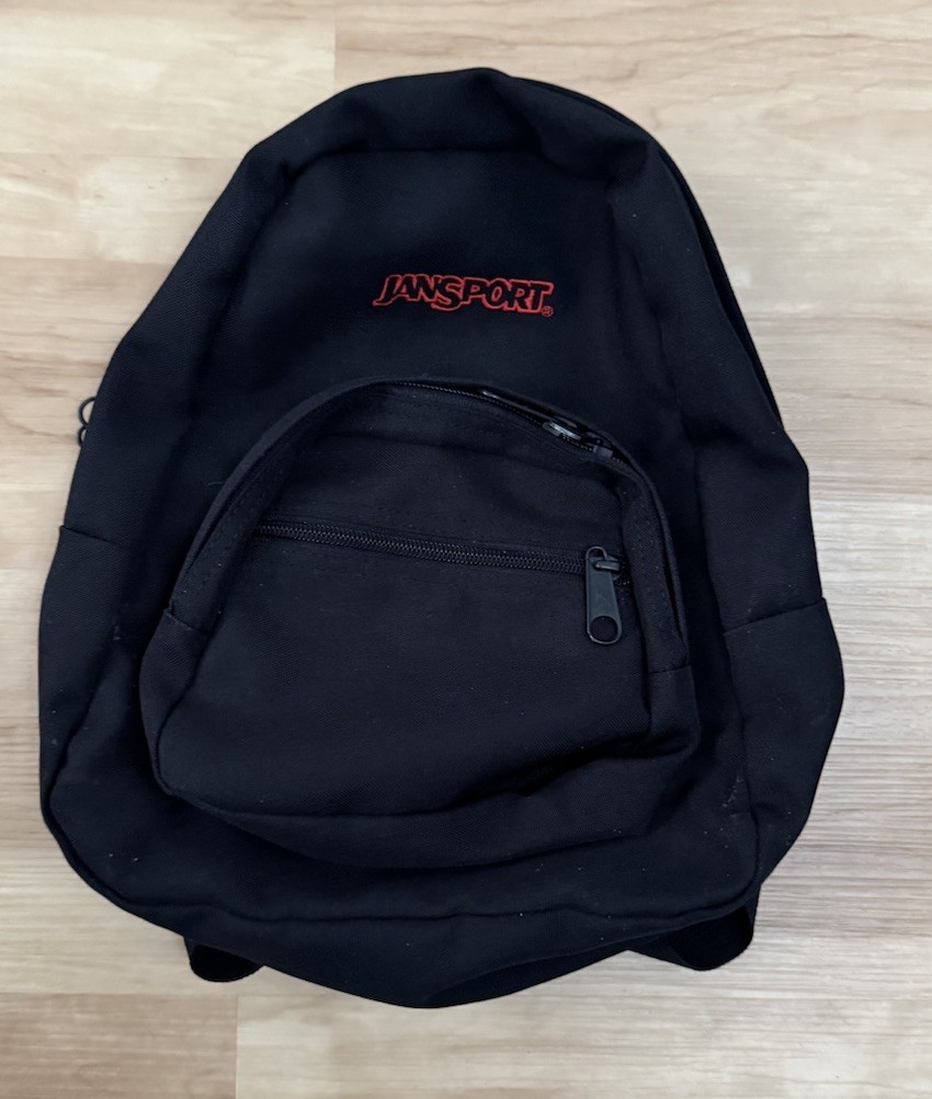 JanSport Black Backpack Classic School Daypack Small Compact Red Logo 