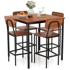 Industrial 5-Piece Dining Table Set, Walnut Finish