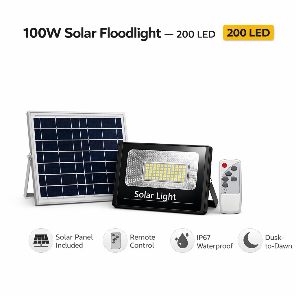 100W LED Solar Floodlight Panel Street Lights Outdoor Waterproof Remote Control gallery