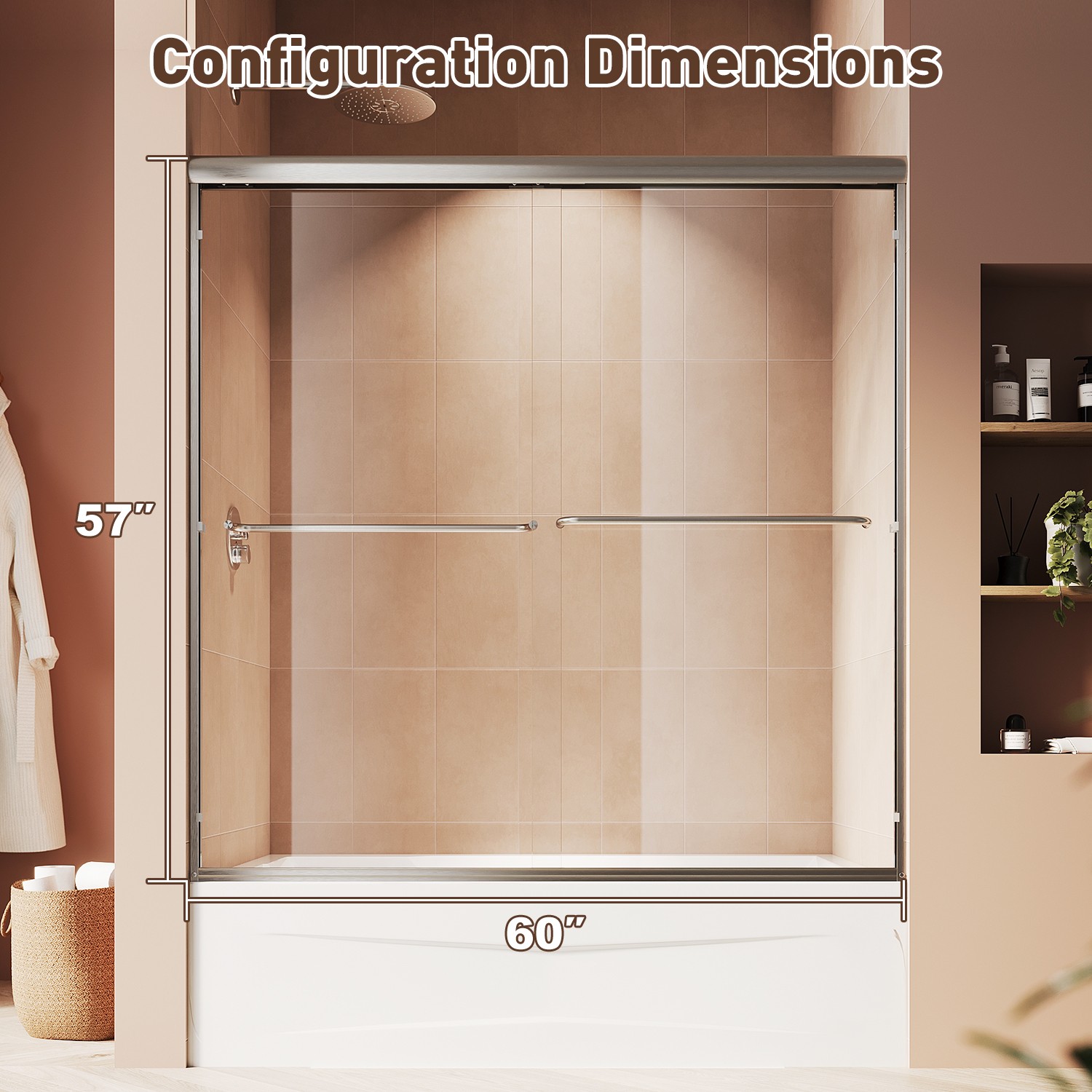 SUNNY SHOWER Semi-Frameless Double Sliding Shower Door 6mm Tempered Glass Shower gallery