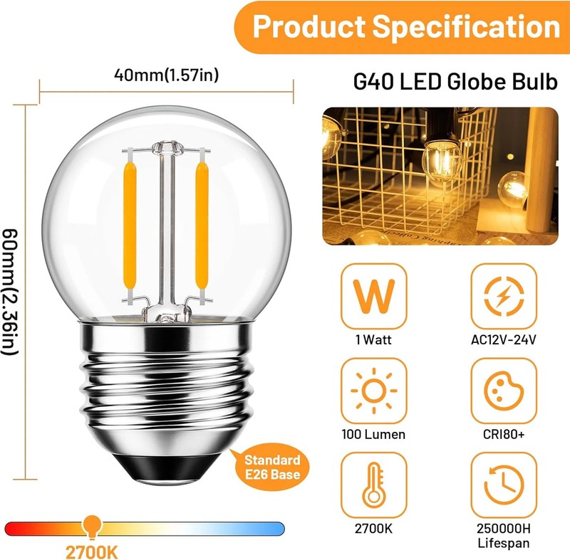 12 Volt Low Voltage LED Light Bulbs - Soft Warm 2700K 1W (Only for 12V -24V DC/A gallery