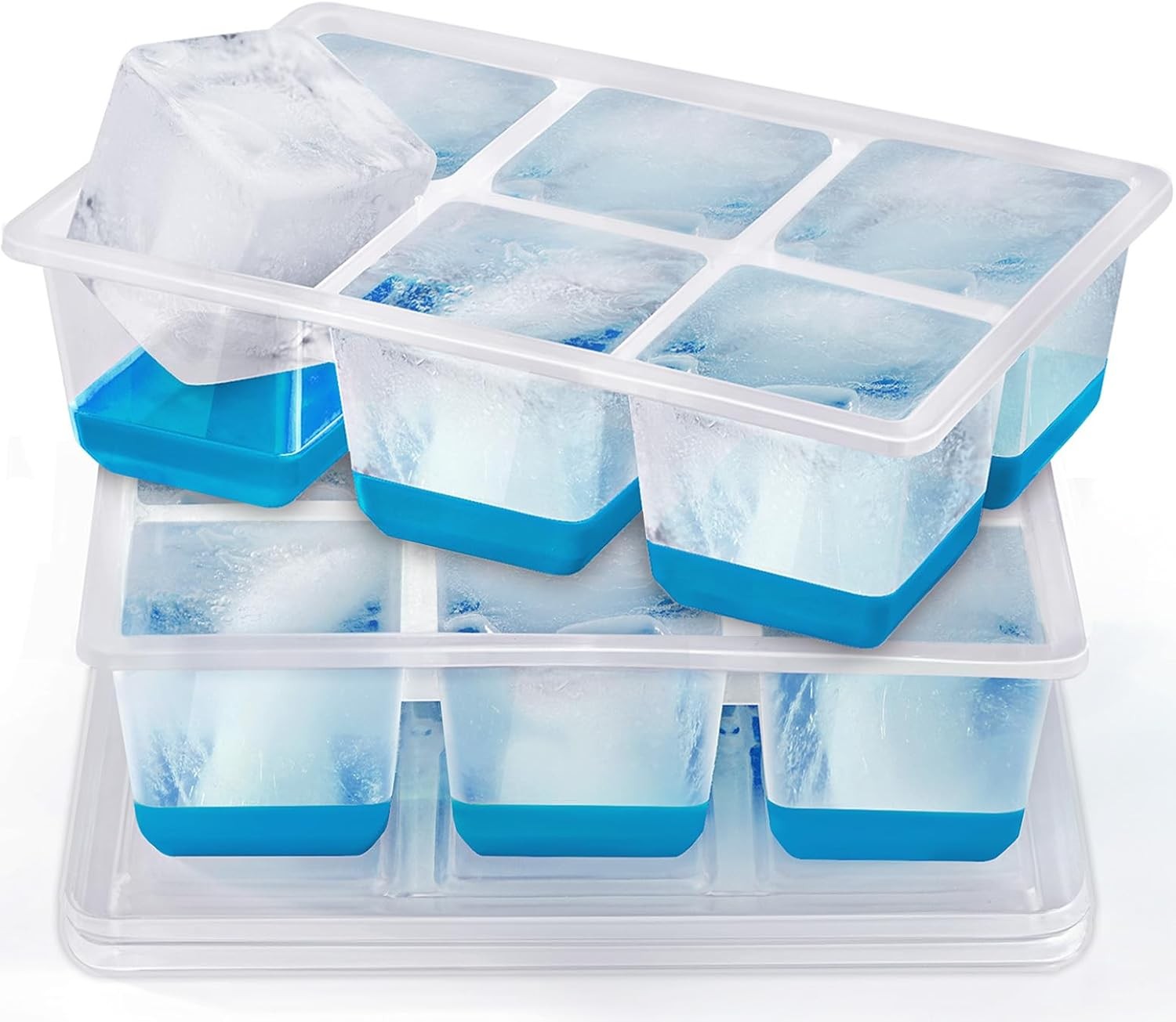 Ice Cube Trays 2 Pack, JRISBO Large Silicone Ice Cube Molds with Leak-Proof Lid, gallery