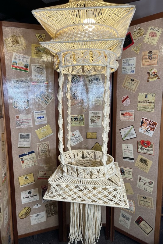 BOHO Macrame Hanging Table Plant Hanger W/ Light 1970s Coastal Beachy gallery