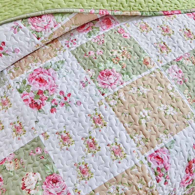 Patchwork Quilt Set King Size,3 Pieces Green White Pink 90*102, gallery