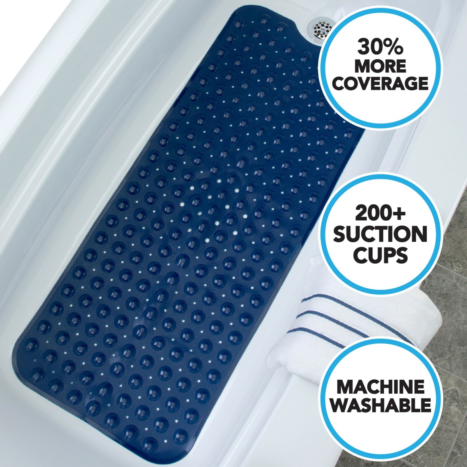 Navy Extra Long Bath Mat: 16"W x 39"L In-Tub Mat with Suction Cups gallery