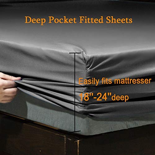 Bed Sheet Set Super Soft Microfiber 1800 Thread Count Luxury Queen Dark Grey gallery