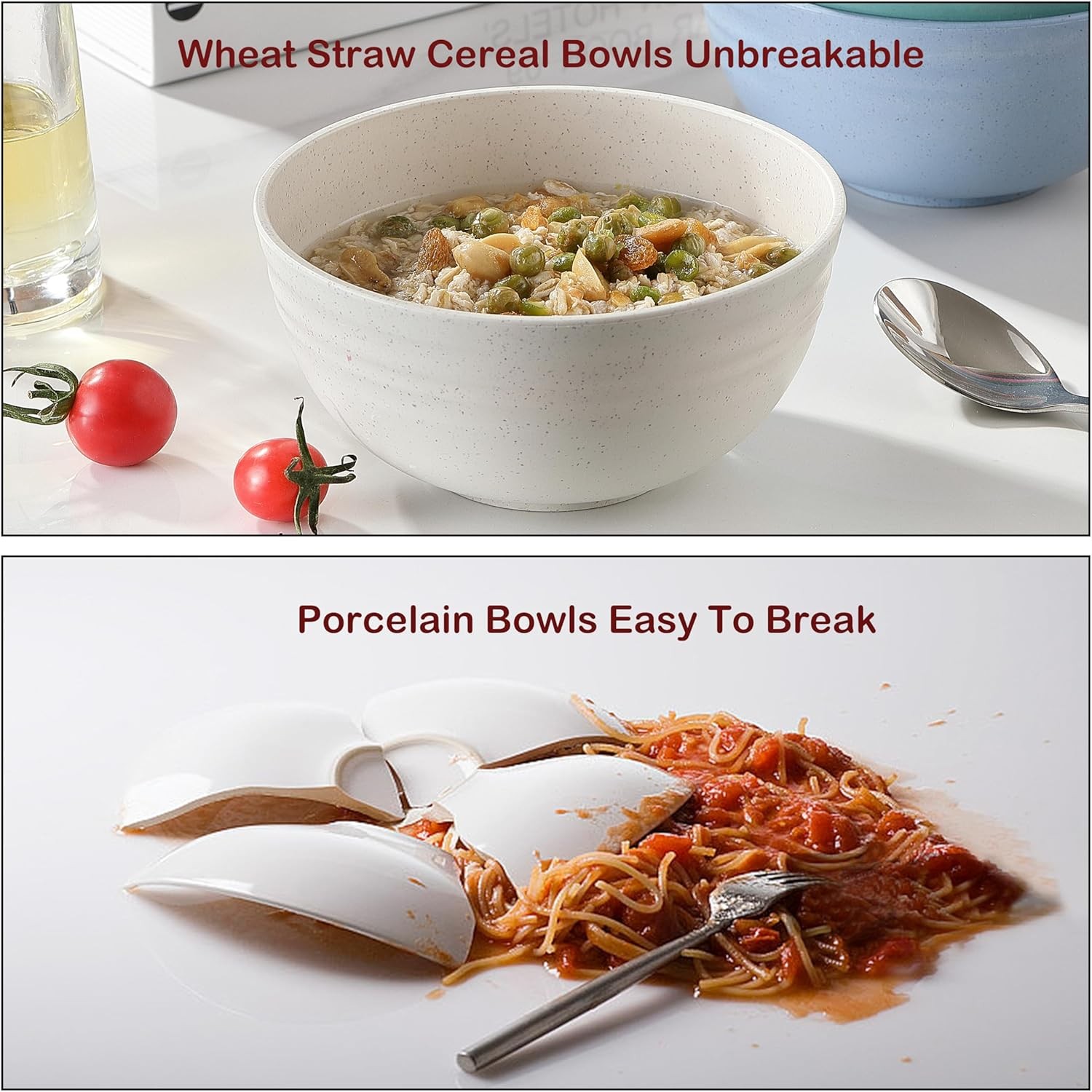 Unbreakable Wheat Straw Cereal Bowls Set of 8 BPA Free 26oz Microwave and gallery