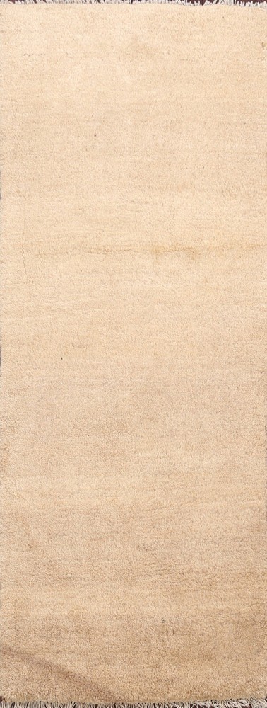 Modern Solid Ivory Gabbeh Hand-Knotted Runner Rug Wool Oriental Carpet 2x6 ft