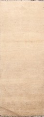 Modern Solid Ivory Gabbeh Hand-Knotted Runner Rug Wool Oriental Carpet 2×6 ft