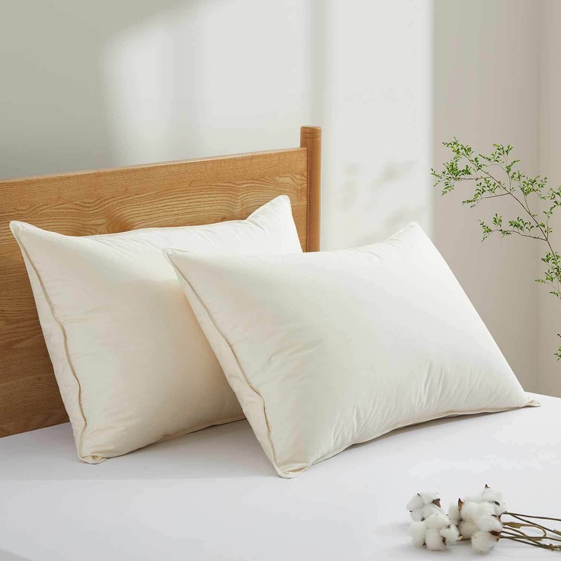 2 Pack Classic 75% White Down Pillows, 100% Organic Cotton, King Or Queen Pillow gallery