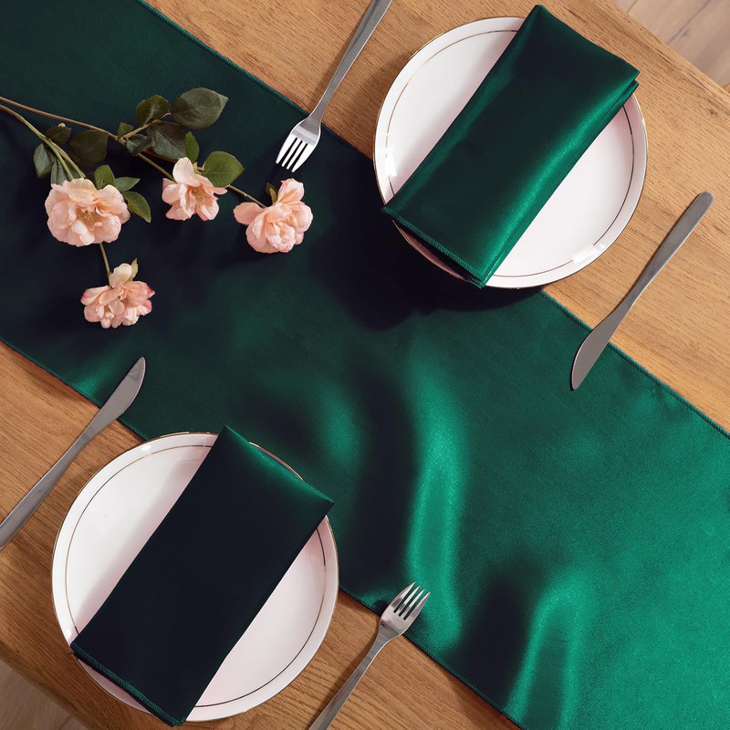 5 Pack Forest Green Satin Table Runners, 12 X 108 Inch Bright Satin Silk Table R gallery