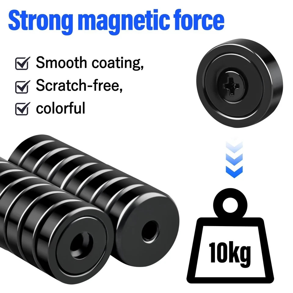8 Pack Strong Neodymium Cup Magnets 22LBS, 20x6mm with 4.5mm hole-8P, Black gallery