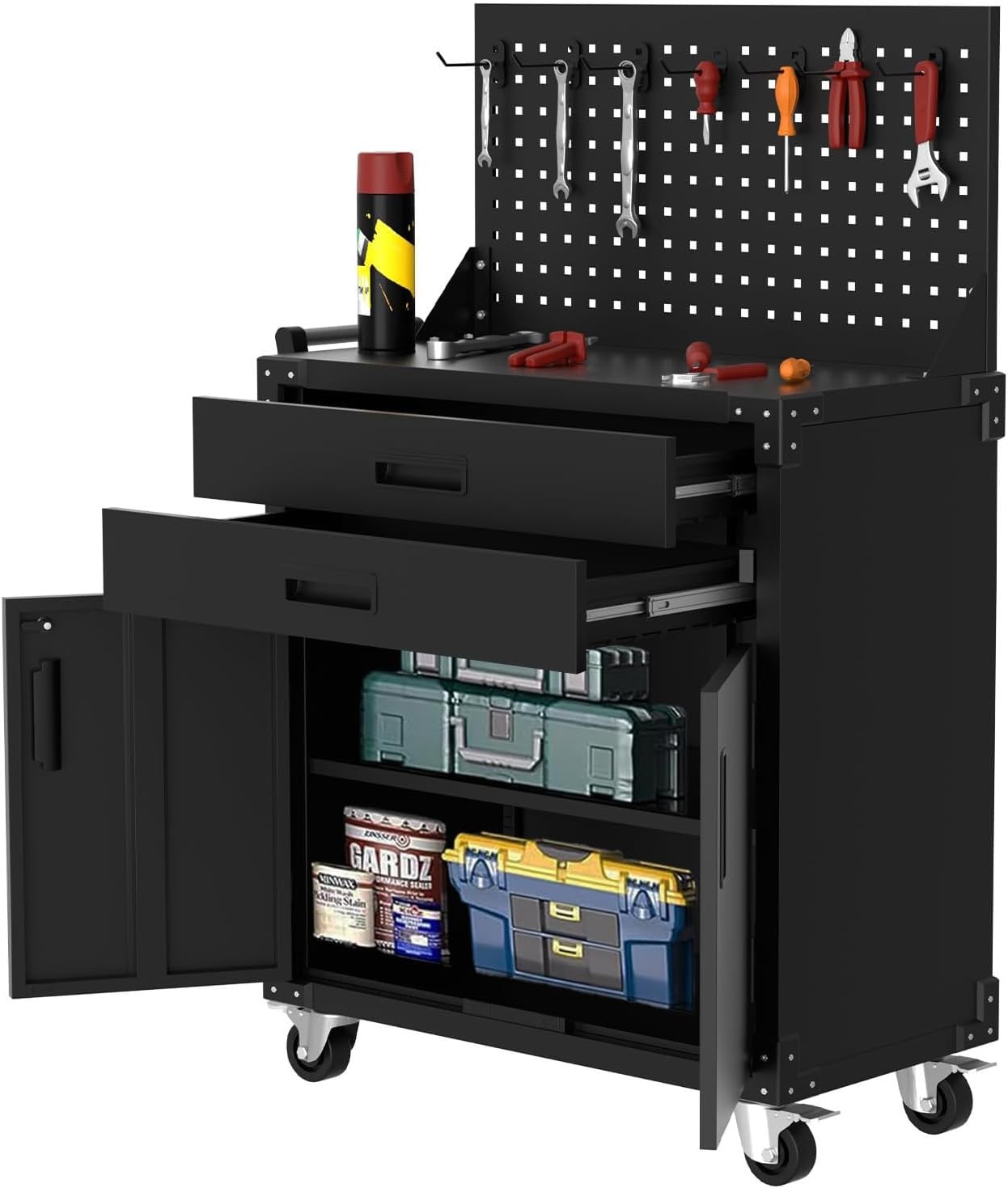 GRAVEE 2 Drawer Rolling Tool Chest Lockable Metal Cabinet w/ Pegboard Garage gallery