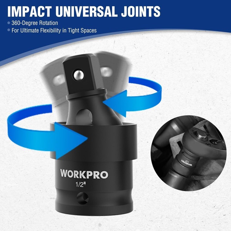 WORKPRO 65PC 1/2” Drive Impact Socket Sets 3/8"-1-1/4" 10-24mm Deep Shallow Kits gallery