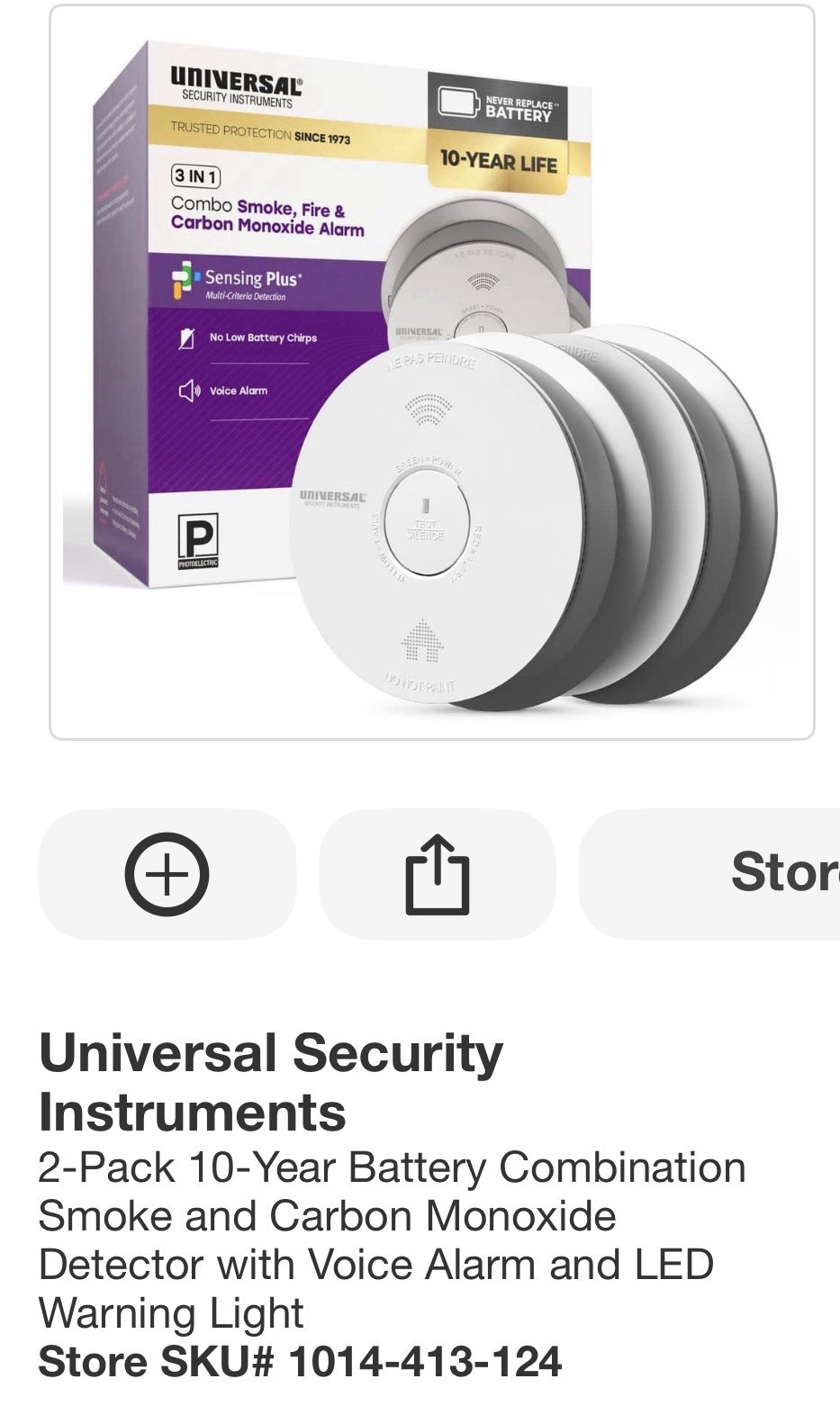 Universal Security Instruments 3-in-1 Smoke, Fire & Carbon Monoxide Alarm 2-Pack gallery