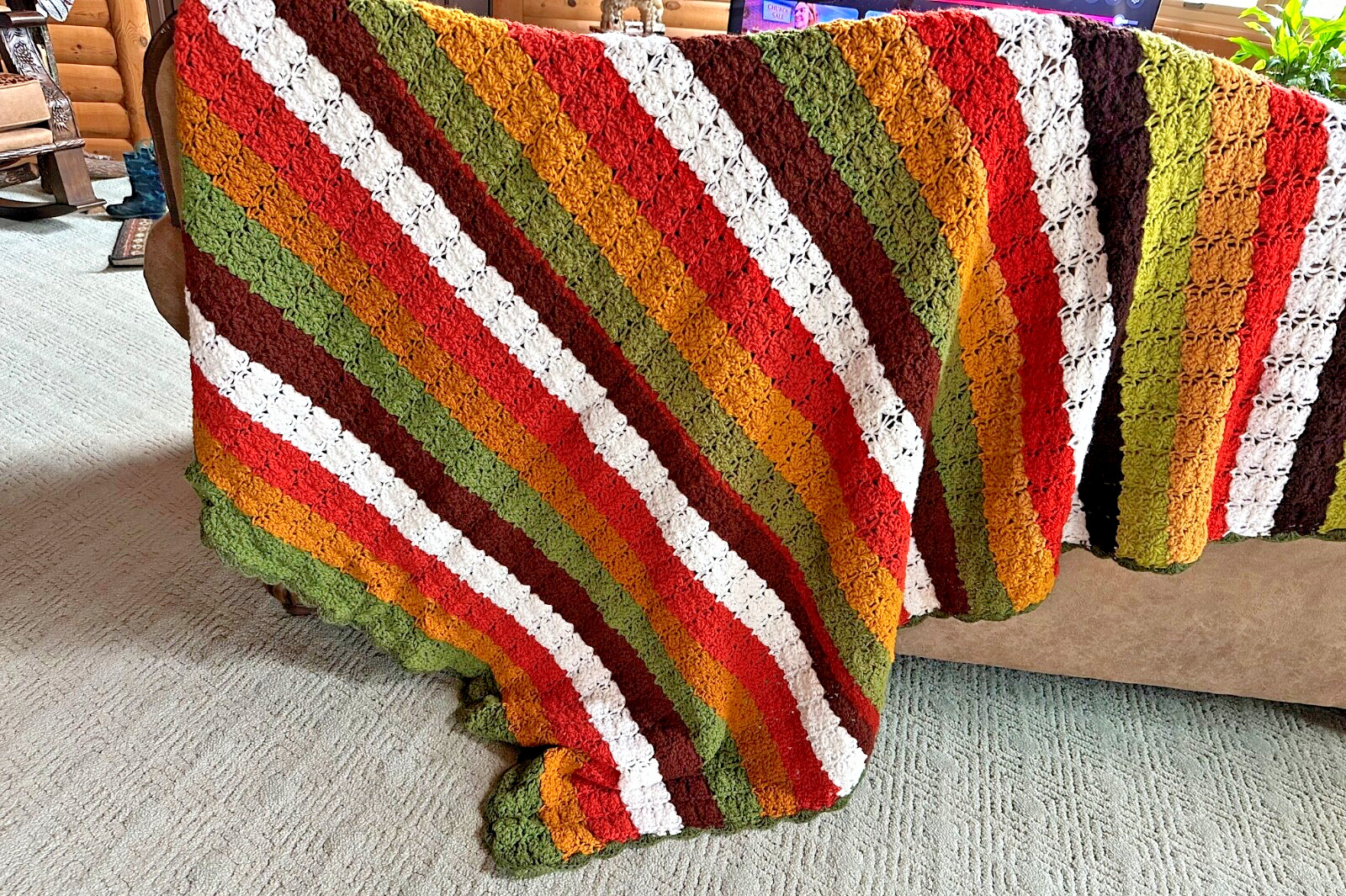 Vintage Multi Colors Striped Handmade Afghan Crochet Blanket 91”x52” Retro Color gallery