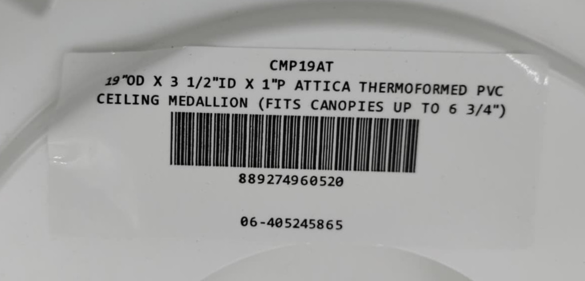 Ekena Millwork CMP19AT 19" Attica PVC Ceiling Medallion Trim White Unfinished gallery