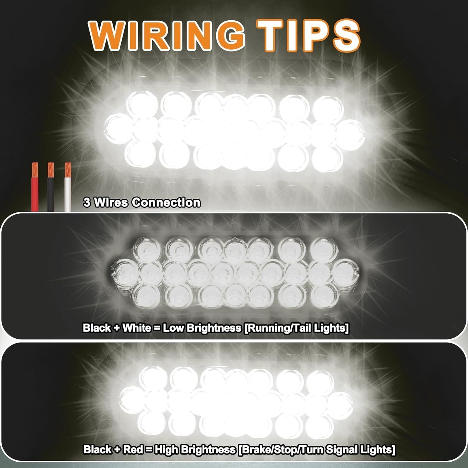 2PCS 6" Inch White 24 LED Oval Reverse Backup Turn Tail Fog Marker Lights, gallery