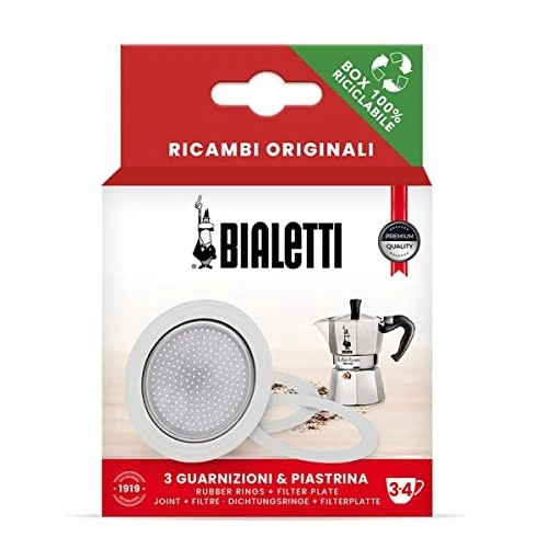 Bialetti 3 Gaskets (Rubber Rings) 1 Filter Plate Replacement for Moka 3 + 4 Cups gallery