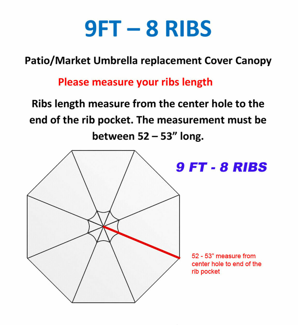 Patio Umbrella Top Canopy Replacement Cover fit 9 ft 8 ribs ROYAL BLUE gallery