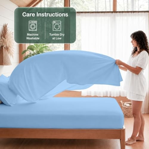 4 Piece Extra Deep Pocket Sheet Set, 100% Egyptian Queen Light Blue Solid gallery