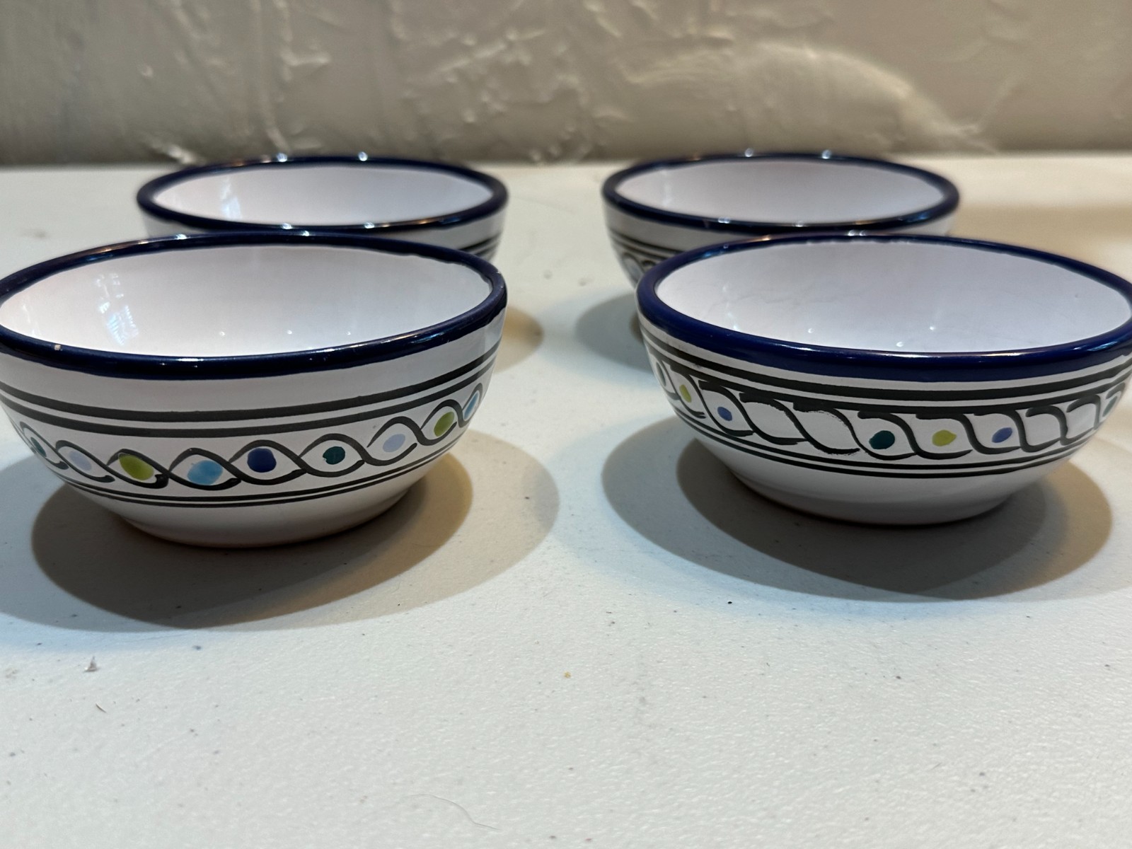 Le Souk Tunisia Handpainted Blue & White Ceramic Bowls - Set of 4 - Imperfect gallery