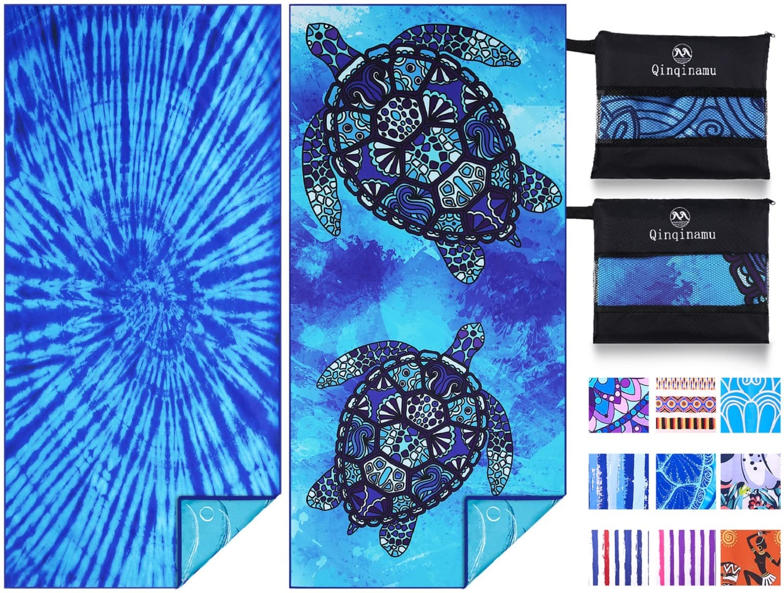2 Pack Microfiber Thin Lightweight Beach 71"x32", 2 Tie Dye and Turtle gallery