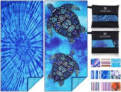 2 Pack Microfiber Thin Lightweight Beach 71″x32″, 2 Tie Dye and Turtle