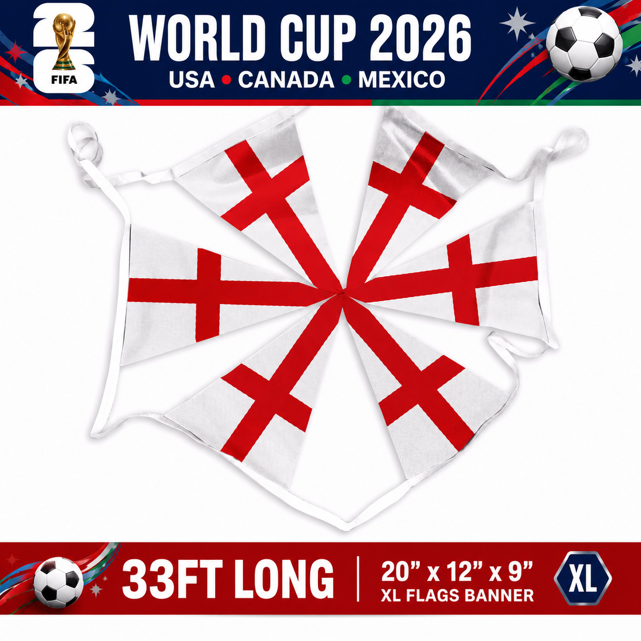 1 / 100 Packs 10 Metre England World Cup 20 XL Flags Bunting Speedy Delivery gallery