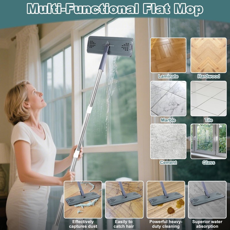 Flat Mop with 3 Pads, Microfiber Mops for Floor Cleaning Adjustable Handle 29... gallery