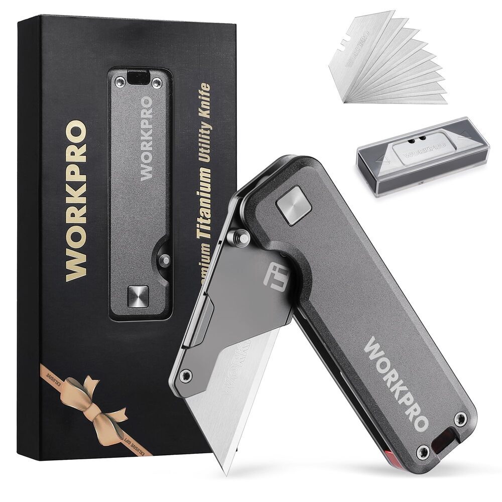 WORKPRO Titanium Folding Utility Knife CNC Unibody Box Cutter Quick Change Blade gallery