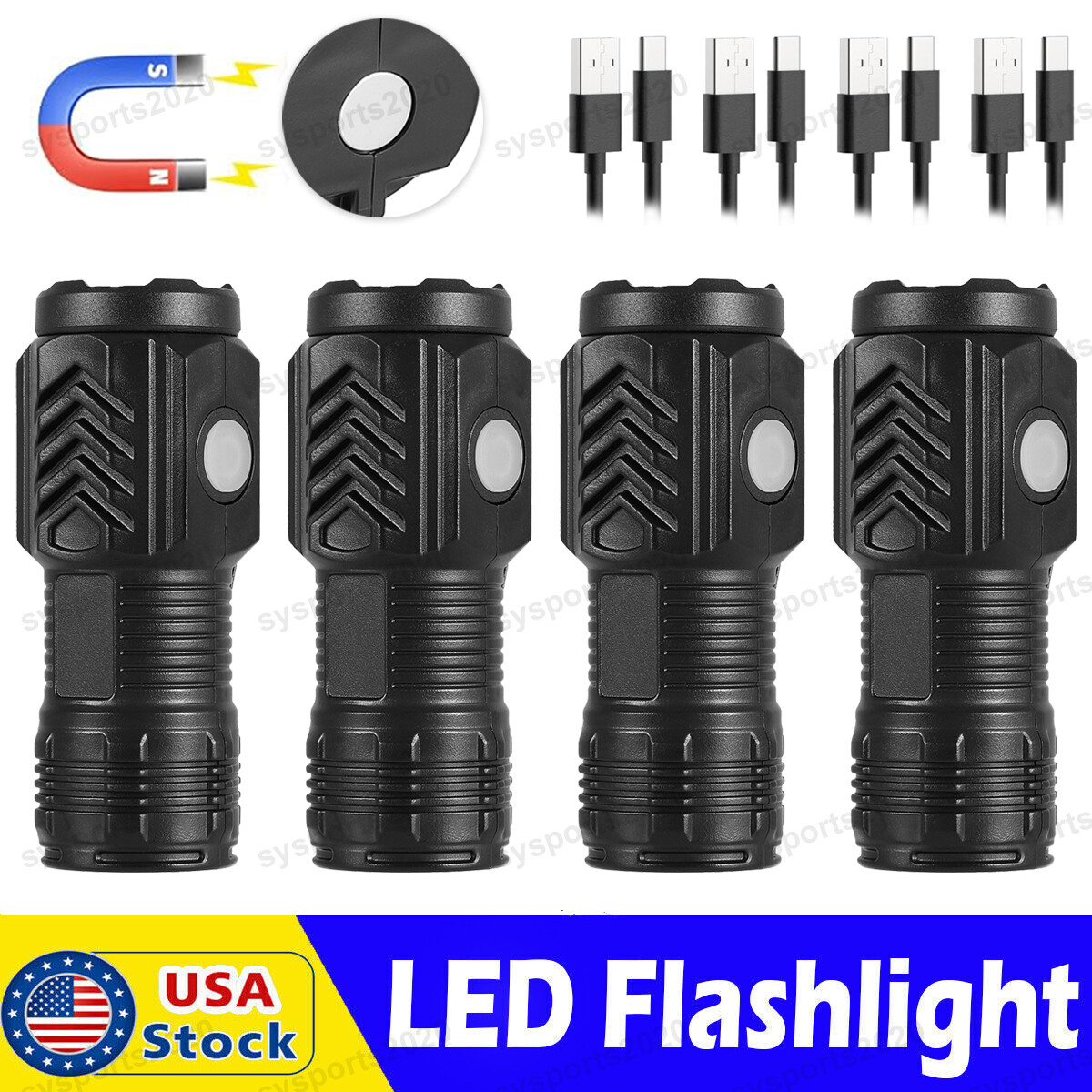 Mini LED Flashlight Rechargeable Tactical Work Light Magnetic Base Bright Torch gallery