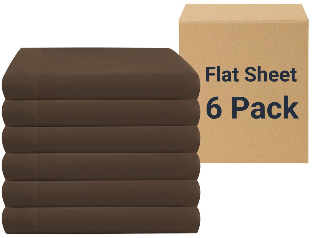 Full Flat Sheet Only 6 PCS Durable Brown 81x96 Inch Soft Microfiber Bedding
