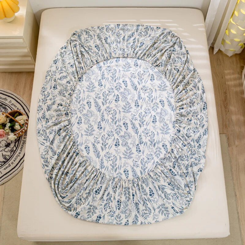 Bed Sheet with Elastic Washed Cotton Flower Printed Fitted Sheet Mattress Cover gallery