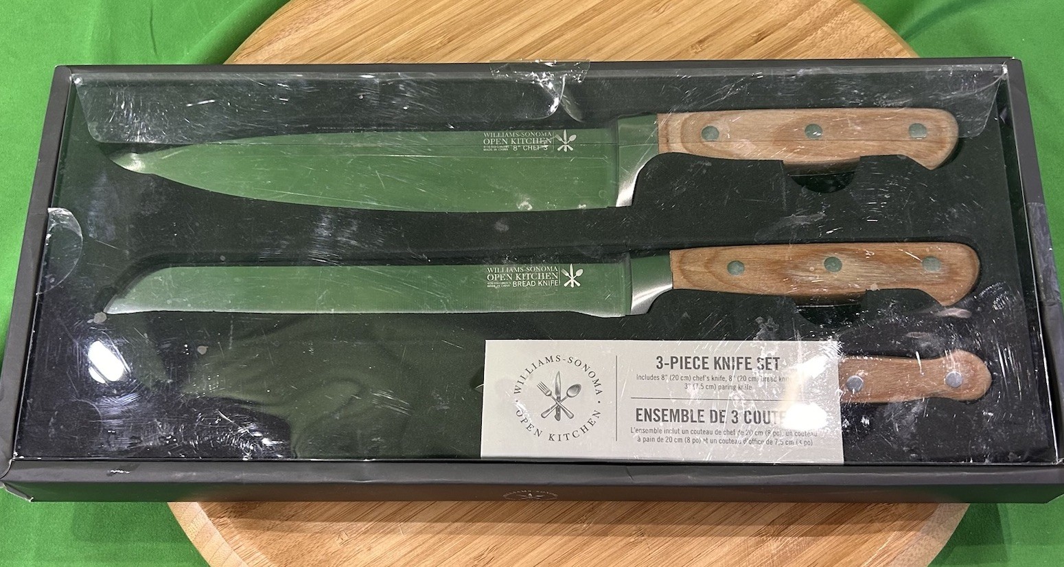Williams Sonoma Open Kitchen 3-Piece Olivewood Knife Set Open Box Unused gallery