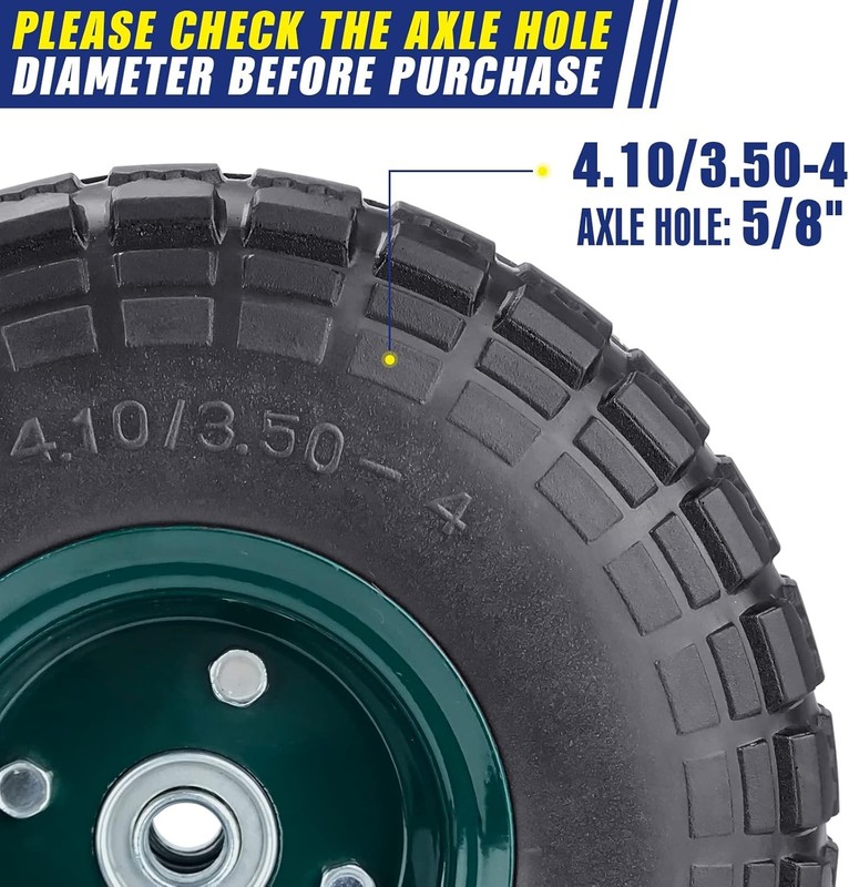 4 Pcs 10" Flat Free Tires Solid Pneumatic Tires Wheels, 4.10/3.50-4 Air Less Tir gallery
