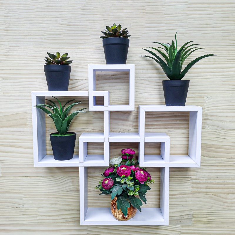 FixtureDisplays? Wall Mount Cube Set Intersecting Shelves White 10151 gallery