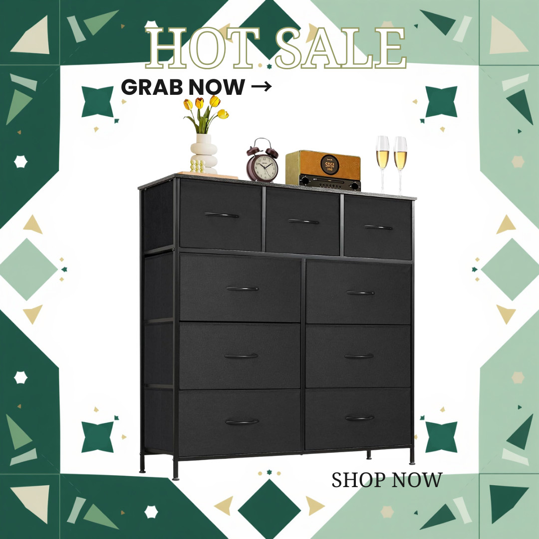 NEW 9 Drawer Dresser Storage Organizer Chest w/ Wooden Top Black gallery