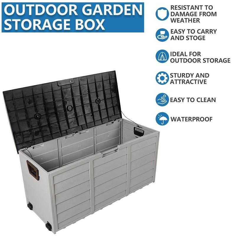 All Weather UV Pool Deck Box Storage Shed Bin Backyard Patio Outdoor w/ Wheel gallery