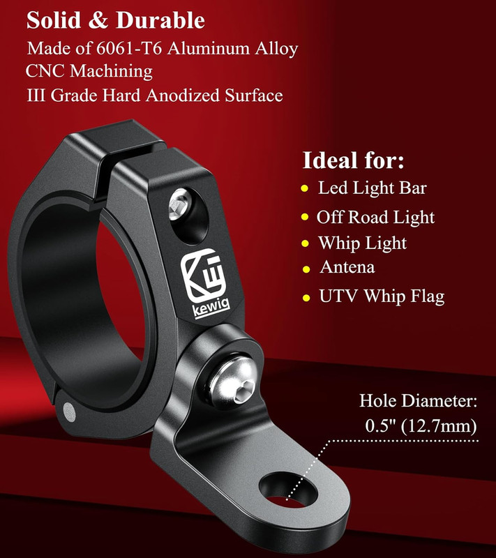 2PCS UTV Whip Light Mount, Solid Aluminum Alloy Whip Flag Mounts, Off-Road LED L gallery