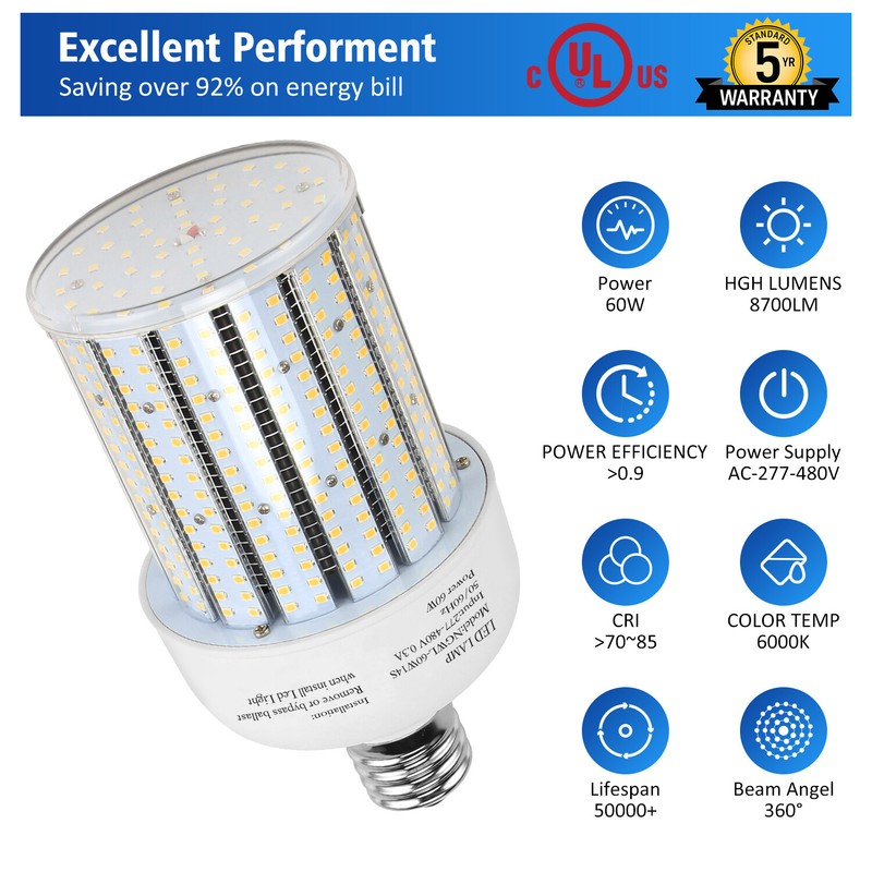 LED Corn Light 60W 6000K E39 Mogul Base Warehouse Factory High Bay Replace Bulb gallery