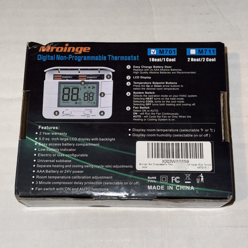 Mroinge No 701 Digital Non-Programmable Thermostat System Switch Heat Cool Off gallery