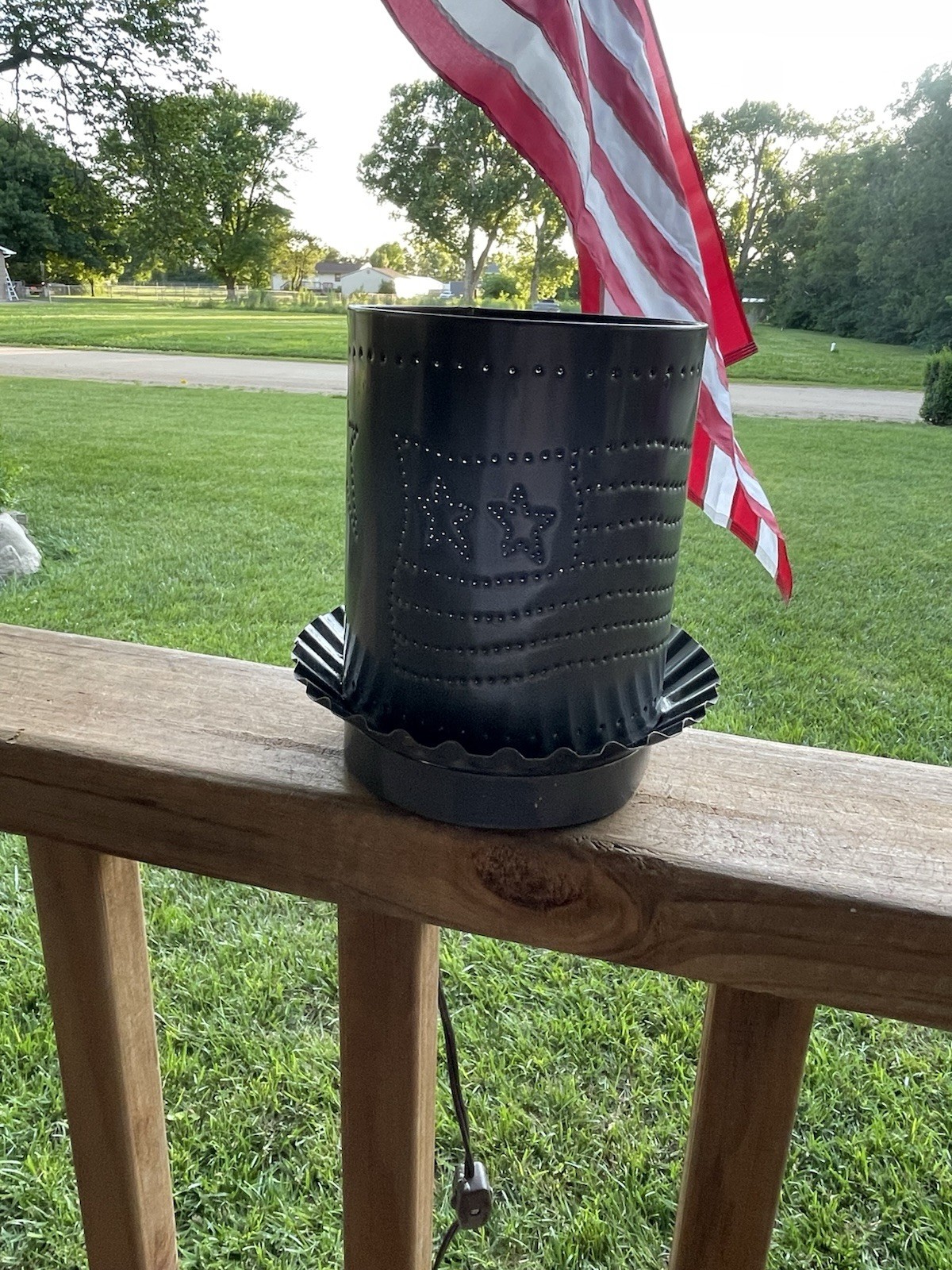 Punched Tin Patriotic Plug-In Light Flag~Stars Design Tinware Co Usa Farmhouse gallery