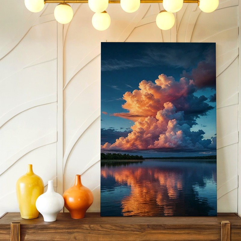 Wall Art Sunset Cloudscape Over Lake Reflection Canvas Print Nature Landscape gallery