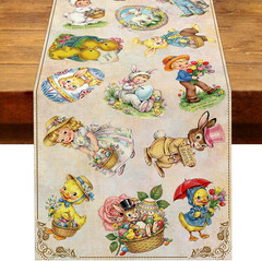 Vintage Easter Table Runner Spring Retro Bunny Duck Children’s Baby Shower Party