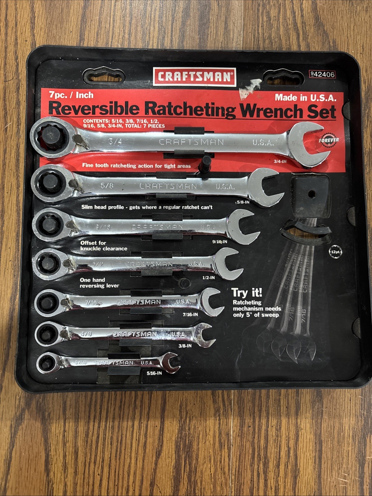 Sears Craftsman 7pc Inch Reversible Ratcheting Wrench Set 42406 5/15-3/4 gallery